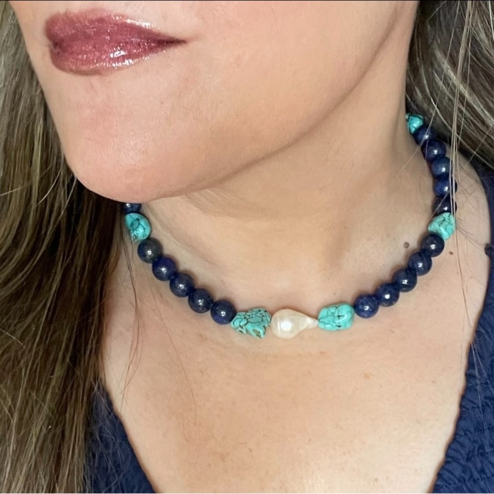 AAA Lapis Lazuli Turquoise Baroque Pearl OOAK